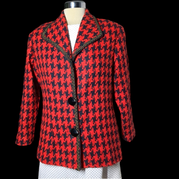 CASSADA Red and Black Plaid Vintage Blazer Size 12 - Picture 9 of 13